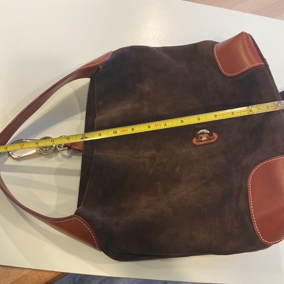 Dooney & Bourke brown suede & chestnut leather shoulder bag w/ wallet & key fob - Picture 14 of 16